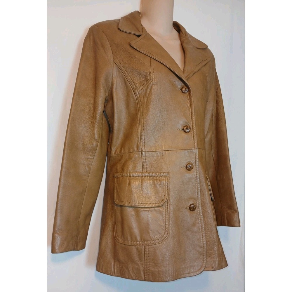 Vintage 80's Lady Grais Tan Leather Blazer Jacket Size 12 Made In USA AC - Picture 5 of 8